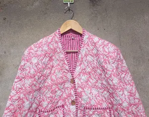Chaqueta de algodón acolchada hecha a mano india de gran venta Jaipuri Vintage algodón Kantha chaqueta con estampado Floral Reversible - Product Image 5