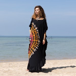 Estilo bohemio Turquía Kaftan Cubrir Túnica larga Cuello redondo Media manga Side Split Mujeres Verano Ocio Vestido Túnicas a granel - Product Image 5