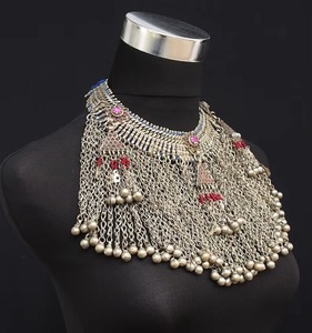 Joyería Étnica Afgana Hecha a Mano, con Cuentas de Latón Plateado en Plata Antigua, Diseño Geométrico de Diamantes, Estilo Vintage para Mujer - Product Image 3