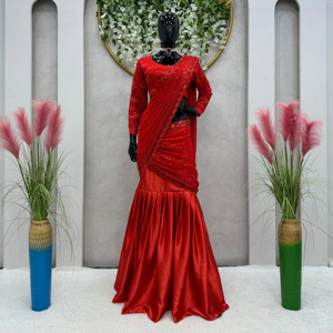 ชุดผ้าซาตินสำหรับเจ้าสาวชุดผ้าซาติน lehenga choli เย็บปักลวดลายเป็นเส้นขนาดไมโครสวมใส่สบาย - Product Image 1