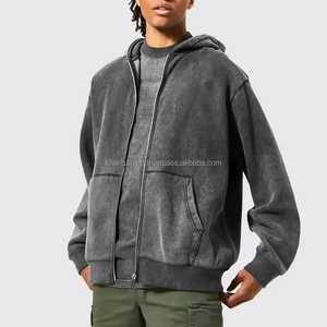 Custom Logo <b>Acid</b> Wash Zipper Hoodie for Men Thick Heavy Blank <b>Drop</b> Shoulder Heavyweight Oversized <b>Acid</b> Wash hoodies for Men - Product Image 1