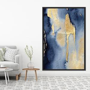 Impression abstraite élégante bleue et dorée sur toile pour la décoration de la maison, TOILE ENCADRÉE NOIRE - Product Image 1