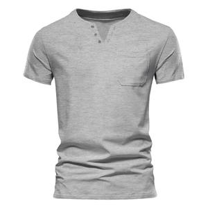 T-shirt pour homme en coton pur, col en V, épaissi, col rond, manches courtes, trois aiguilles, demi-manches - Product Image 2