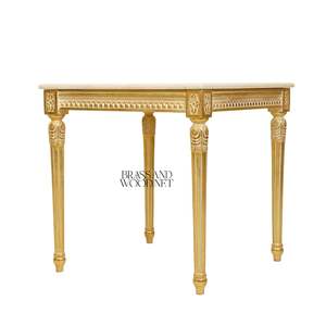 Table d'appoint carrée de luxe avec plateau en marbre crème de qualité supérieure et pieds en bois sculptés à la main avec feuille d'or pour une décoration d'angle classique à la maison - Product Image 3