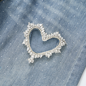 ผ้ายีนส์สีเข้มระบายอากาศได้ดีแบบลำลองสำหรับผู้หญิงผ้าเดนิมสีทึบดีไซน์รูปหัวใจเป็นประกายสำหรับ2025ใหม่ - Product Image 4