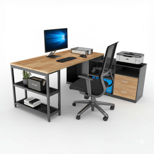Contemporary Executive Desk with Rubber Wood Cabinet and Iron Legs TK102 <b>Office</b> <b>Computer</b> Table for Bedroom Use - Product Image 1