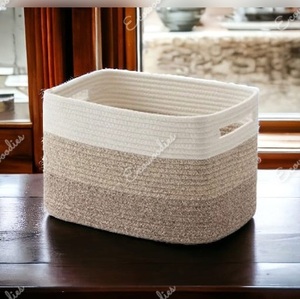 ตะกร้าเก็บเชือกปอกระเจาและคอตตอนทำด้วยมือออกแบบมาสำหรับใช้อเนกประสงค์ตะกร้าเชือกคอตตอนทอสำหรับใช้จัดเก็บของสำหรับสถานรับเลี้ยงเด็ก - Product Image 4