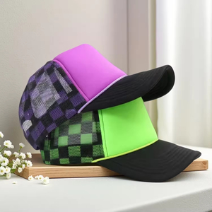 Casquette de baseball unisexe classique pour sports de plein air, avec logo couleur personnalisée, maille frontale et dos en tissu, motif damier - Product Image 4