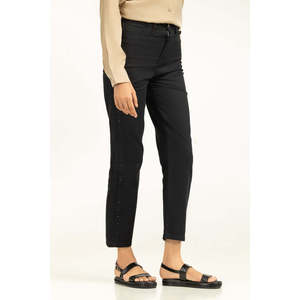 Pantalon décontracté taille haute respirant pour femme, coupe large, taille XL, en tissu tissé, couleur délavée, style tendance, effet froissé - Product Image 2