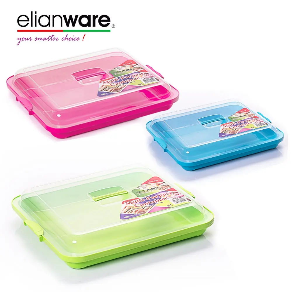 Elianware ที่วางอาหารอเนกประสงค์แบบพกพา/ถาดอาหารพลาสติกพร้อมฝาปิดและที่จับล็อคคลิปด้านข้าง