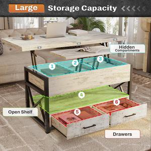 โต๊ะกาแฟโมเดิร์นสีขาว 4-in-1 แบบยกได้ พร้อมไฟ LED ลิ้นชักเก็บของ และระบบยกแก๊สปรับระดับได้ สำหรับห้องนั่งเล่นขนาดเล็ก - Product Image 3