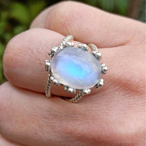 925 Sterling Silver Boho Hippie Women's <b>Ring</b> Handmade Rainbow Moonstone Inlay <b>Statement</b> <b>Ring</b> Gift in Box Packaging - Product Image 4