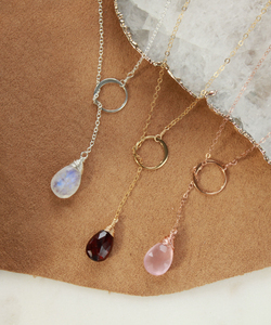 Pierres précieuses naturelles goutte lariat collier pierres précieuses filaire chaîne colliers Boho argent plaqué or à la main pendentif colliers femmes - Product Image 1