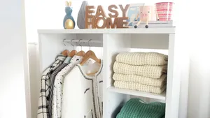 Sturdy and Durable Wooden <b>Clothes</b> <b>Storage</b> Organizer Wardrobe with Wheels - Product Image 4