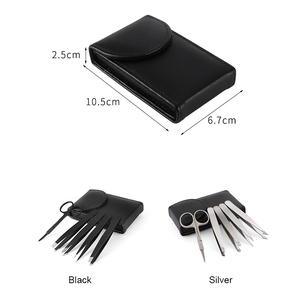 Juego de 5 Pinzas para Cejas con Puntas Inclinadas, Planas y Puntiagudas, Pinzas de Precisión y Tijeras Curvas - Product Image 2