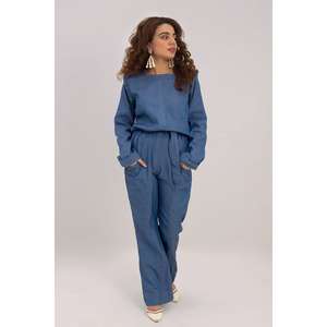 จั๊มสูทสีครามสำหรับผู้หญิง เอวสูง ไซส์พลัส ทรงเข้ารูป พิมพ์ลายมัดย้อม สำหรับเล่นกีฬา รุ่น WGK-DNW-DY-1947 - Product Image 5