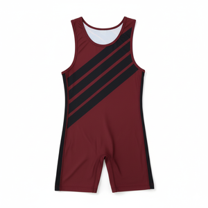 Custom Maroon <b>Black</b> Stripe Wrestling Singlet Stretch Spandex Quick Dry Breathable Compression Athletic Uniform for <b>Men</b> Youth - Product Image 1