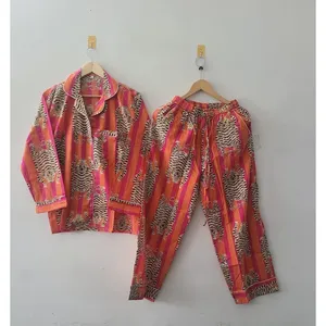 Chemise de nuit en jersey imprimé pour femmes Vinayakam, manches longues, vêtements de maison ODM, logo personnalisé, fermeture boutonnée, taille élastique, grande taille - Product Image 2