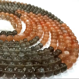 Cuentas naturales de piedra lunar múltiple de forma redonda lisas de 5 a 12mm vendidas por hebra de 7 pulgadas de largo - Product Image 1