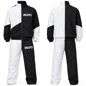 Conjunto Deportivo Cortavientos para Hombre en Blanco y Negro, Chaqueta Deportiva con Cierre Completo y Pantalones a Juego, Estilo Urbano - Product Image 3
