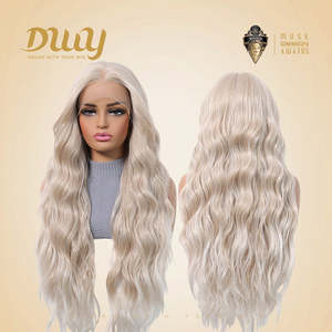 Peluca Sintética Grace-DWY 13x6 con Frente de Encaje, Cabello Rubio Platino, Ondulado Natural, Encaje Transparente - Product Image 4