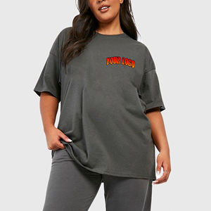 Alta calidad 220 Gsm Drop Shoulder señoras tee Heavyweight logotipo bordado personalizado 100% algodón cuello redondo camisa de mujer de gran tamaño - Product Image 1