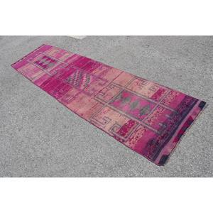 Turkish <b>Runner</b> <b>Rug</b> 2.8x10.4 ft, Pink Striped Vintage Wool <b>Rug</b> - Product Image 4