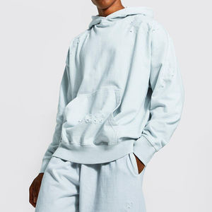 Parches bordados personalizados Logo Hoddie desgastado Hoodie Zip up Raw Hem Cut Off Edge Applique bordado sudaderas con capucha - Product Image 4