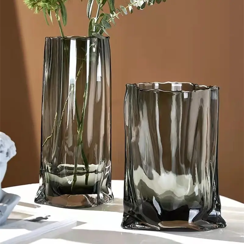 Florero transparente moderno para terrario, jarrón de vidrio acanalado negro, cilindro transparente de burbuja Vintage para decoración del hogar