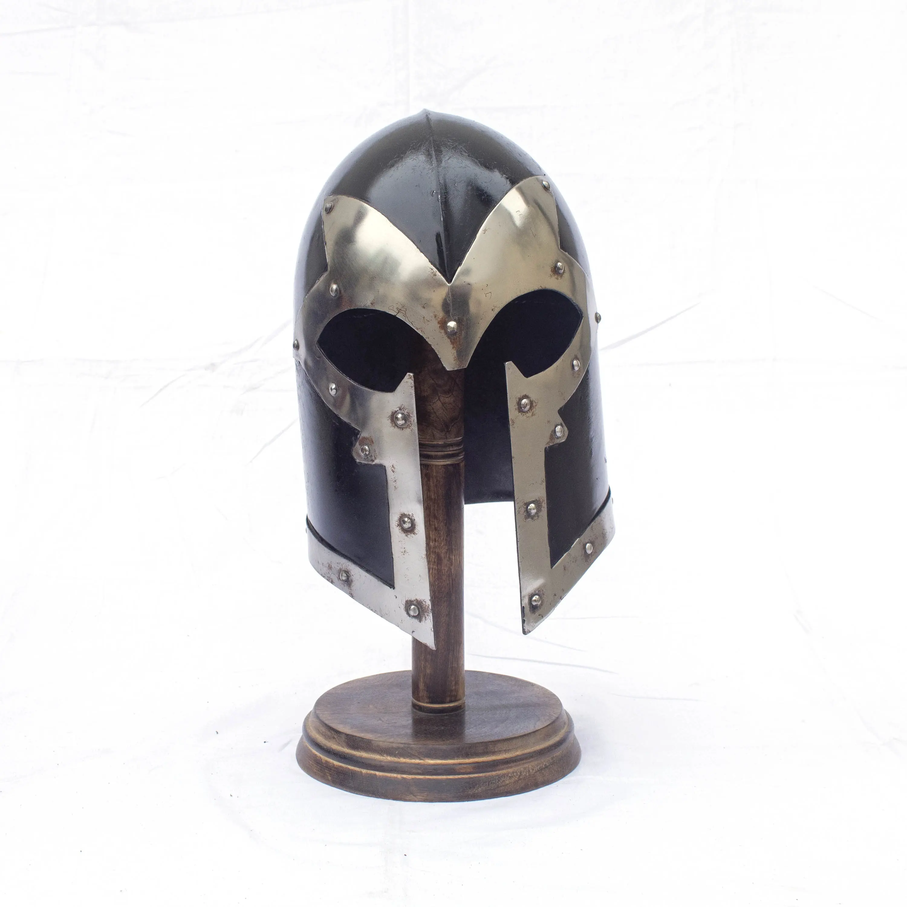 Steel Medieval war Epic Dark Steel Lining barbuta Helmet with Leather head Protector Cushion inside