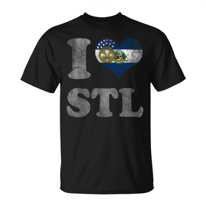 I Love STL Vintage <b>Grunge</b> <b>T</b>-<b>Shirt</b> Missouri Flag Design Unisex Adult Crew Neck Short Sleeve Promotional - Product Image 2