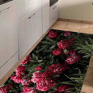 Tapis à motif floral de pivoine : Tapis botanique vintage, tapis d'appoint antidérapant, tapis doux non tissé - Product Image 2