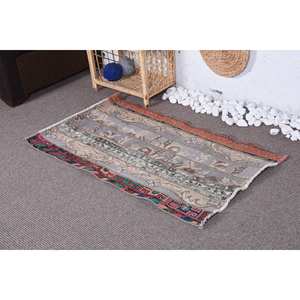 Vintage <b>Wool</b> Rug Beige <b>Red</b> Patchwork Design Large Area 9x12 Rectangle Abstract Pattern for Entryway Hallway Latex Rug 2.3x4 ft - Product Image 1