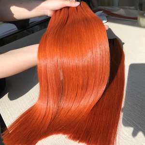 Extensiones de cabello humano virgen recto de color naranja jengibre Paquetes de cabello vietnamita con cierre frontal de encaje - Product Image 4