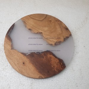 <b>Table</b> Decoration Wood & <b>Resin</b> Round Shape Brown White Coasters <b>Table</b> Decorate And Birthday Party kitchenware Used At Best Price - Product Image 3
