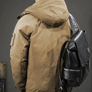 Veste Homme Automne Hiver Duvet de Canard Blanc Trois Preuve Manteau en Cuir Chaud et Épais avec Peau de Mouton Toile Coupe-Vent pour Voyage - Product Image 4