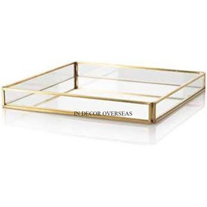 Bandeja para servir dulces y chocolates con espejo de forma redonda de alta calidad estándar con mango de bordes chapados en oro de Metal para un mejor agarre - Product Image 3