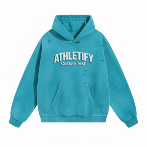 Sudadera con Capucha para Hombre, con Logotipo Frontal, Detalles Desgastados, Mezcla de Algodón, Corte Holgado, Transpirable, Informal, para Invierno, Estilo Urbano - Product Image 1