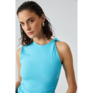 Chemisier drapé à double épaisseur sur les épaules en viscose et lycra pour femme ETHIQUET FLORIANNA - Product Image 4