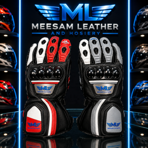 Guantes de Motociclismo de Cuero para Carreras, Modelos 2027, Dedos Completos, Transpirables, Ventilados, Cierre de Gancho y Bucle, Recubiertos de Poliuretano - Product Image 1