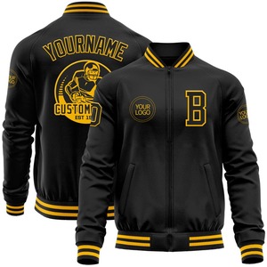 Custom <b>Black</b> Gold Bomber Varsity Letterman Zipper Jacket <b>Windbreaker</b> Streetwear Vintage Men's Varsity Jacket - Product Image 1