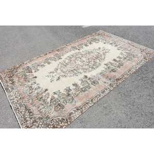 Alfombra clásica de lana rosa Beige de 5,5x9 pies, alfombra turca para sala de estar, diseño de tejido de retazos, respaldo de látex, rompecabezas rectangular para pasillo - Product Image 2