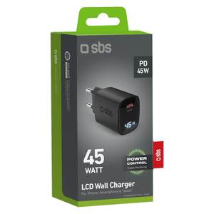 Cargador de Pared USB Tipo-C con Pantalla LCD, TetrganLCD1C45K, en Negro - Product Image 2