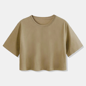 เสื้อครอปท็อปผู้หญิง สีพื้นเรียบ คุณภาพสูง เสื้อครอปท็อปแขนสั้น คอกลม พร้อมโลโก้สั่งทำ - Product Image 5