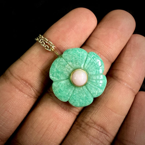 Collier pendentif en forme de fleur d'amazonite naturelle sculptée pour femmes, bijoux en pierres précieuses en plaqué or, breloques personnalisées en pierre faites à la main - Product Image 6