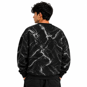 Premium Custom <b>Black</b> Marble Print Crewneck <b>Sweatshirt</b> Oversized Streetwear Pullover Wholesale OEM Private Label <b>Sweatshirts</b> USA - Product Image 2
