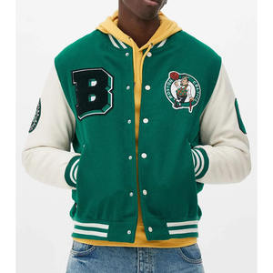 Blouson en cuir premium style Letterman pour homme, streetwear, hiver, couleur personnalisable, sportswear, col montant, logo frontal, prix usine - Product Image 1