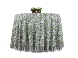 <b>Round</b> Tablecloth Cotton Indian Block Print Handmade Washable <b>Table</b> <b>Cloth</b> Spring Easter Gift <b>Table</b> Cover Olive Green - Product Image 3