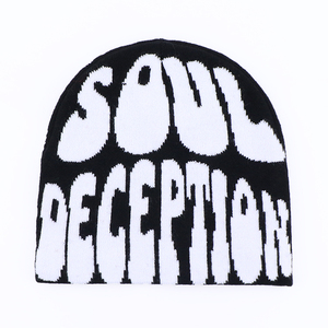 หมวกบีนนี่อะคริลิคถักแบบลำลองสำหรับผู้ใหญ่สีดำพร้อมโลโก้ภาพและตัวอักษร - Product Image 4