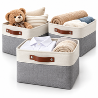 Poubelle de rangement rectangulaire pliable tissé grand organisateur vêtements jouet pliant coton corde panier de rangement avec poignées en cuir